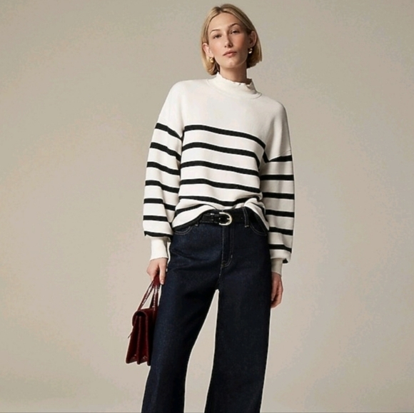 J. Crew Tops - J.CREW Heritage Terry Mockneck Cropped Sweashirt In Stripe Women's SZ S